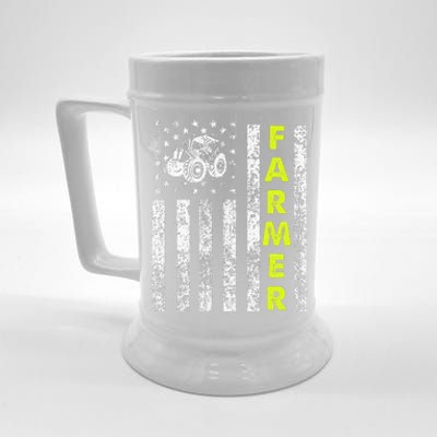 funny Flag With Tractor Patriotic Farmer Beer Stein