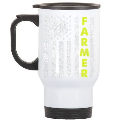 funny Flag With Tractor Patriotic Farmer Stainless Steel Travel Mug