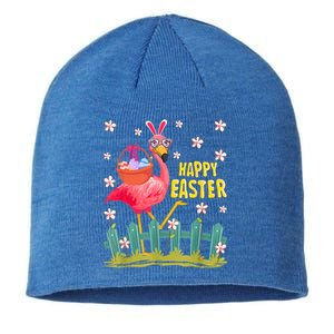 Floral Flamingo With Easter Egg Basket Happy Easter Day Great Gift Sustainable Beanie