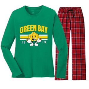 Funny Fan Women Green Bay Wisconsin Cheese Head Gift Women's Long Sleeve Flannel Pajama Set 