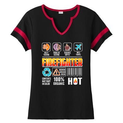 Funny Firefighter Warning Label Ladies Halftime Notch Neck Tee