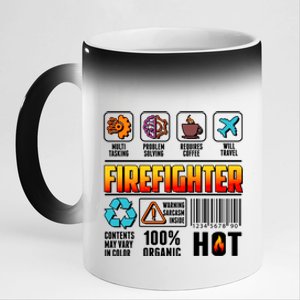 Funny Firefighter Warning Label 11oz Black Color Changing Mug