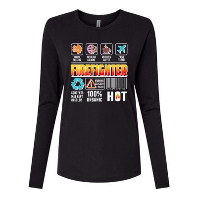 Funny Firefighter Warning Label Womens Cotton Relaxed Long Sleeve T-Shirt