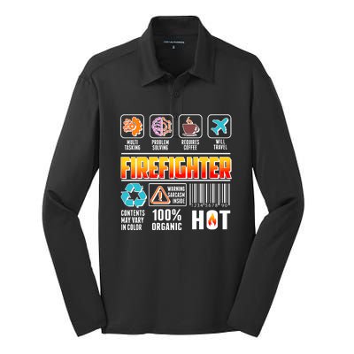 Funny Firefighter Warning Label Silk Touch Performance Long Sleeve Polo