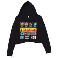 Funny Firefighter Warning Label Crop Fleece Hoodie