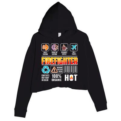 Funny Firefighter Warning Label Crop Fleece Hoodie