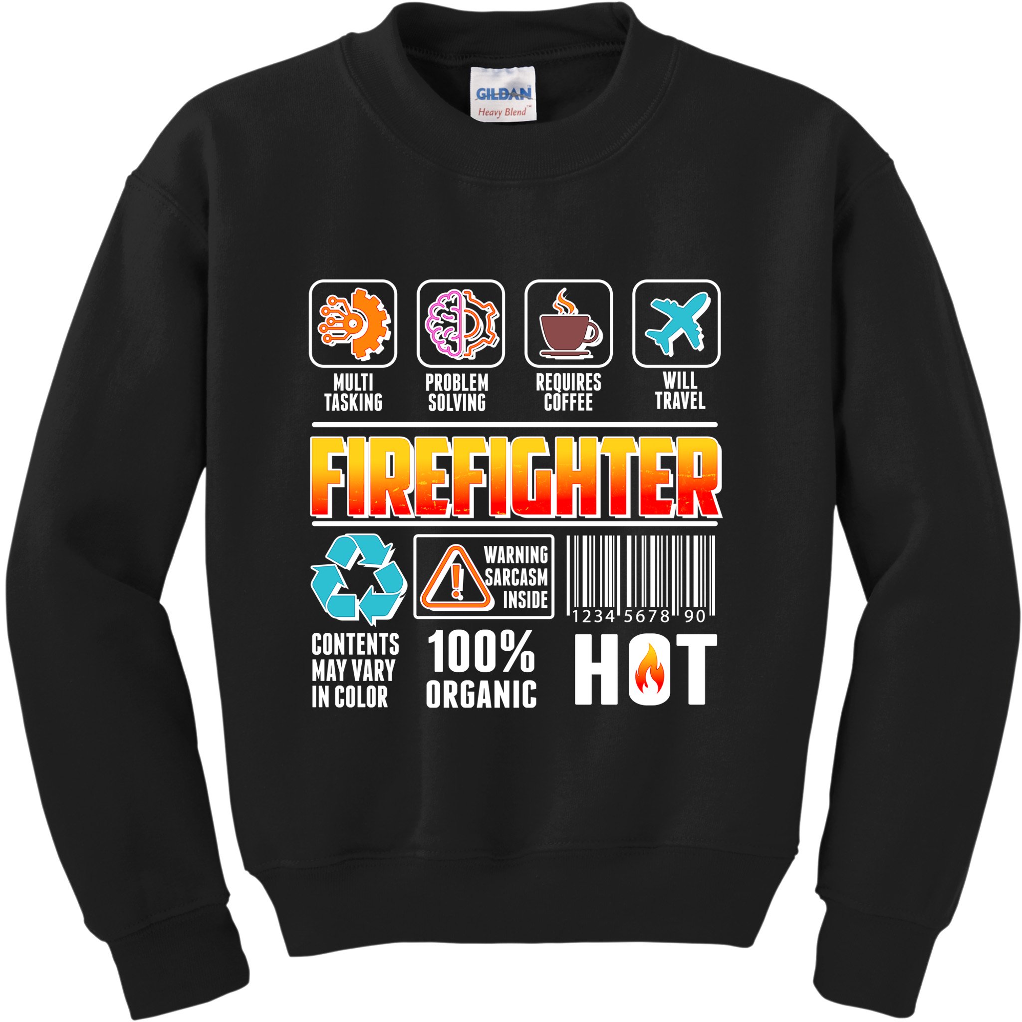 Funny Firefighter Warning Label Kids Sweatshirt