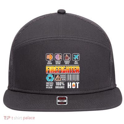 Funny Firefighter Warning Label 7 Panel Mesh Trucker Snapback Hat