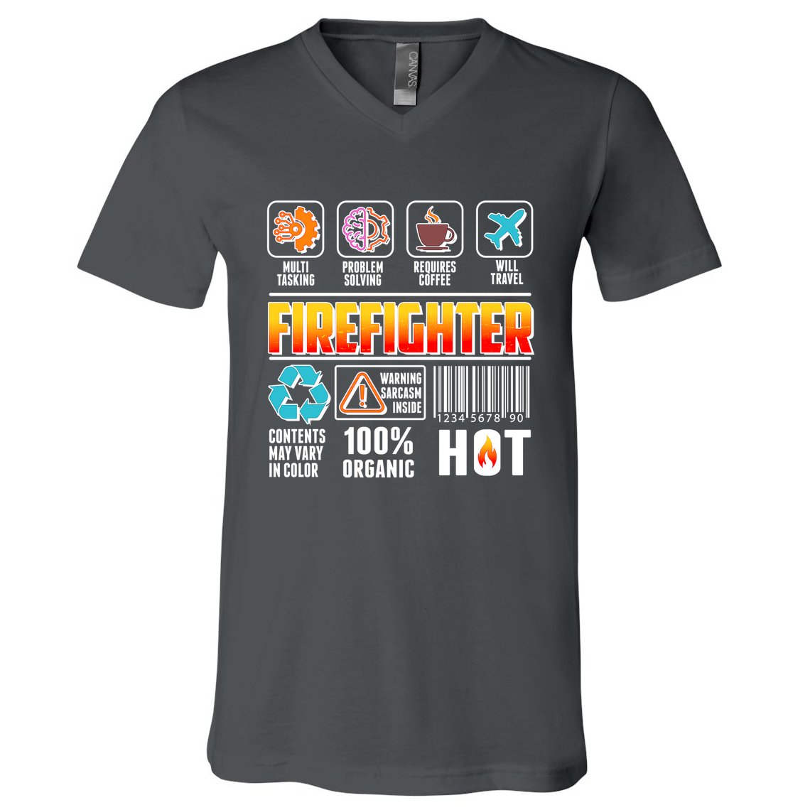 Funny Firefighter Warning Label V-Neck T-Shirt