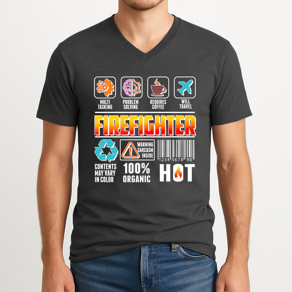 Funny Firefighter Warning Label V-Neck T-Shirt