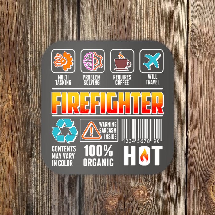 Funny Firefighter Warning Label Coaster