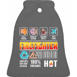 Funny Firefighter Warning Label Ceramic Bell Ornament