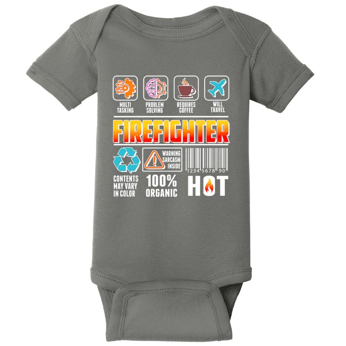 Funny Firefighter Warning Label Baby Bodysuit