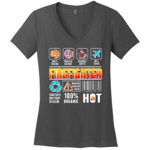 Funny Firefighter Warning Label Women's V-Neck T-Shirt