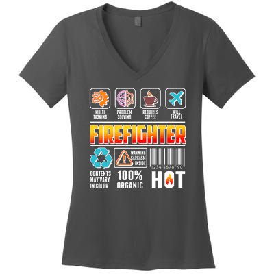 Funny Firefighter Warning Label Women's V-Neck T-Shirt