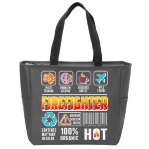 Funny Firefighter Warning Label Zip Tote Bag