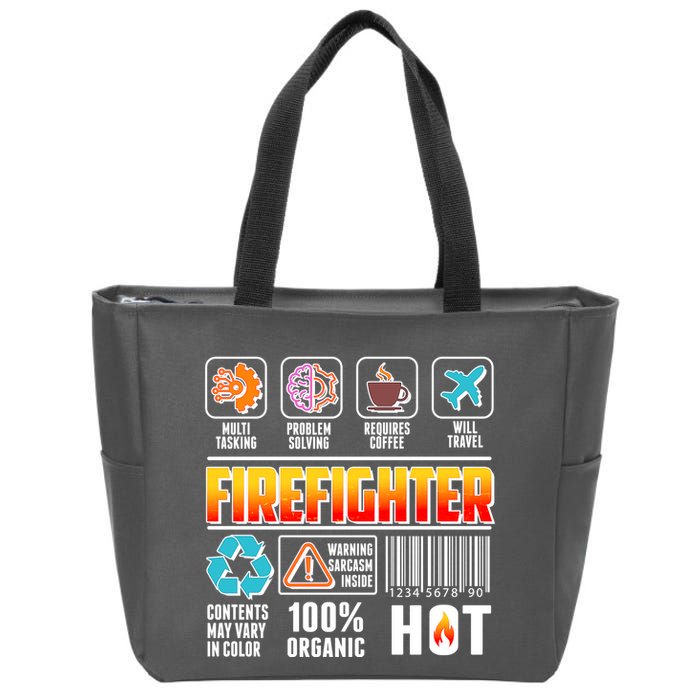 Funny Firefighter Warning Label Zip Tote Bag