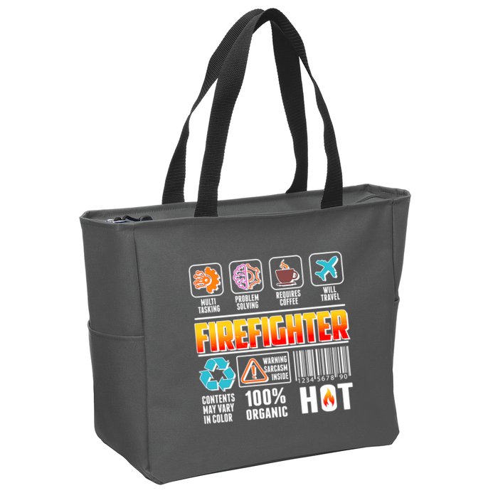 Funny Firefighter Warning Label Zip Tote Bag