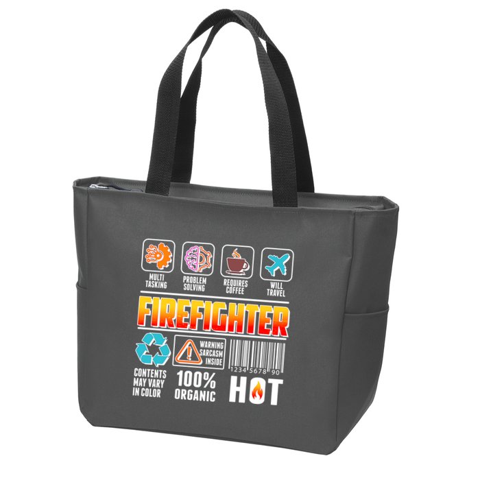 Funny Firefighter Warning Label Zip Tote Bag