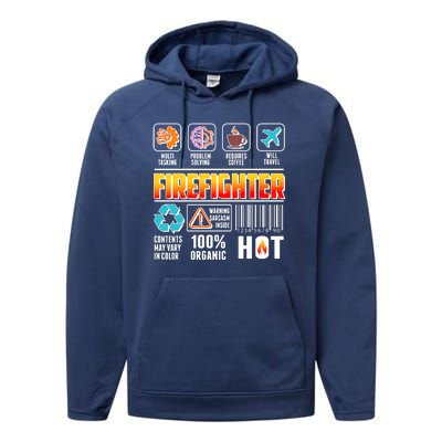 Funny Firefighter Warning Label Performance Fleece Hoodie