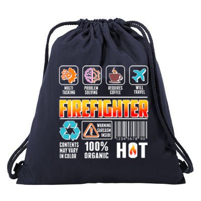 Funny Firefighter Warning Label Drawstring Bag