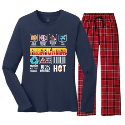 Funny Firefighter Warning Label Women's Long Sleeve Flannel Pajama Set 