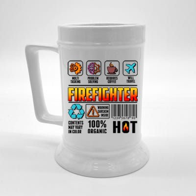 Funny Firefighter Warning Label Beer Stein