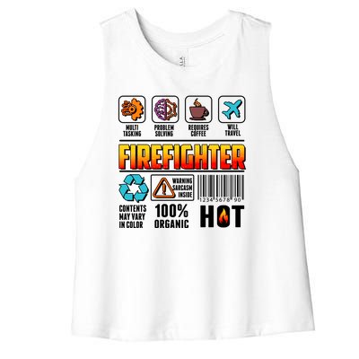 Funny Firefighter Warning Label Women's Racerback Cropped Tank