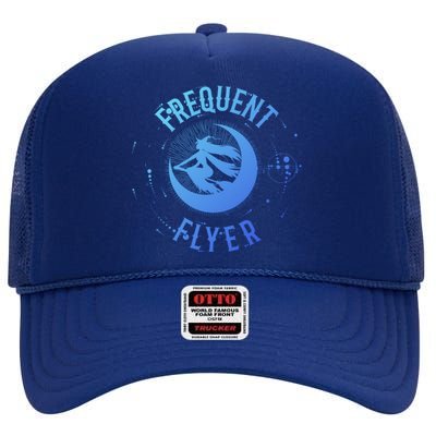 Frequent Flyer Witch Pagan Wicca Funny Gift High Crown Mesh Back Trucker Hat