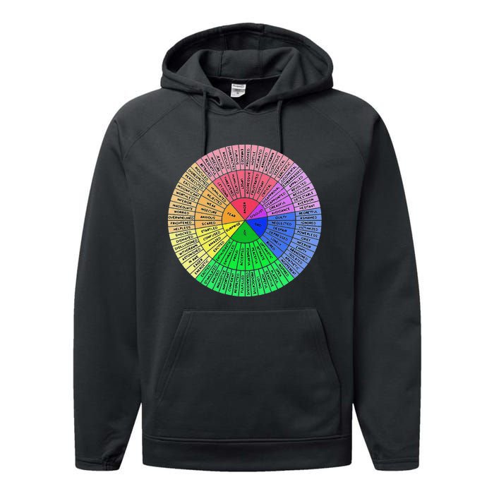 Funny Feelings Wheel Emotion Chart Mental Health Therapy Chart Gift Performance Fleece Hoodie