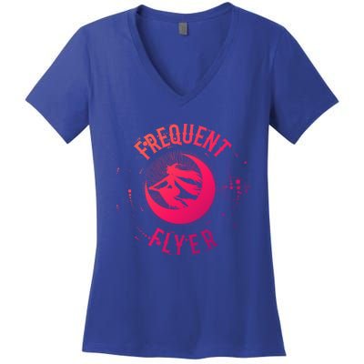 Frequent Flyer Witch Pagan Wicca Funny Gift Women's V-Neck T-Shirt