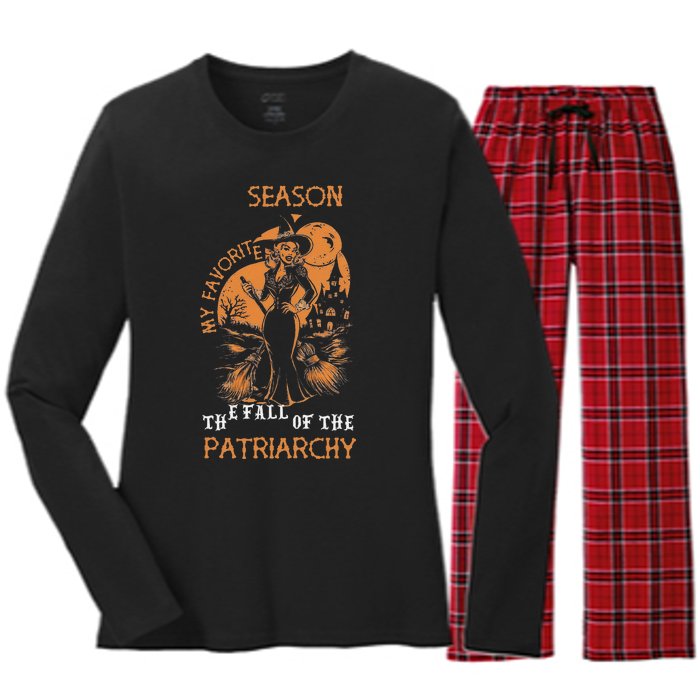 Funny Feminist Witch My Favorite Season Witches Halloween Women's Long Sleeve Flannel Pajama Set 