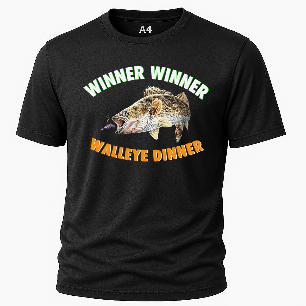 Funny Fishing WINNER WINNER WALLEYE DINNER Fish Fry Cooling Performance Crew T-Shirt
