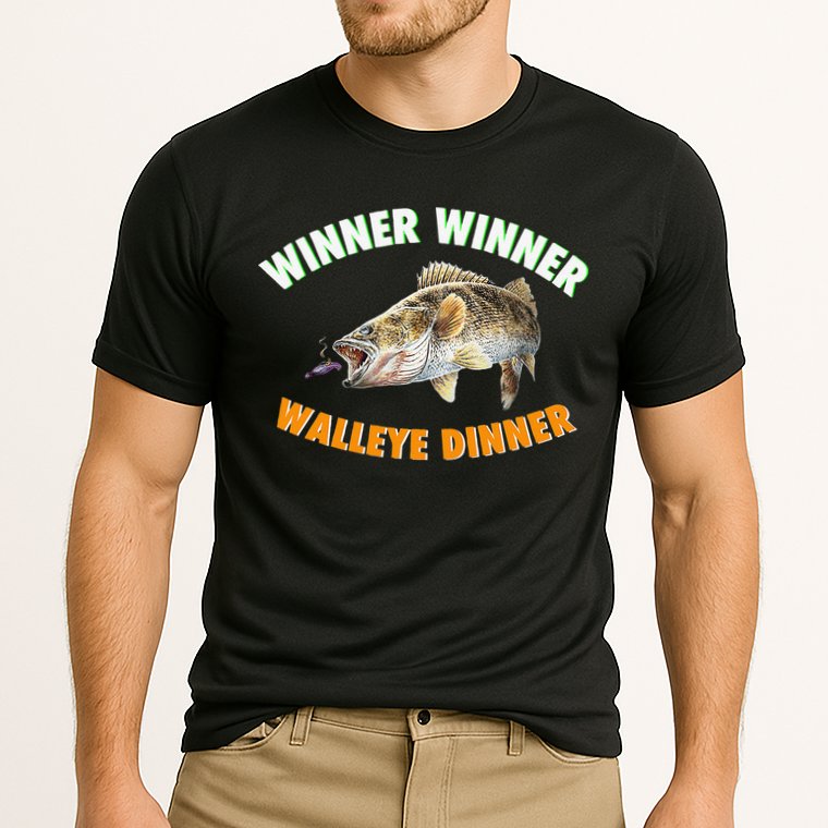 Funny Fishing WINNER WINNER WALLEYE DINNER Fish Fry Cooling Performance Crew T-Shirt