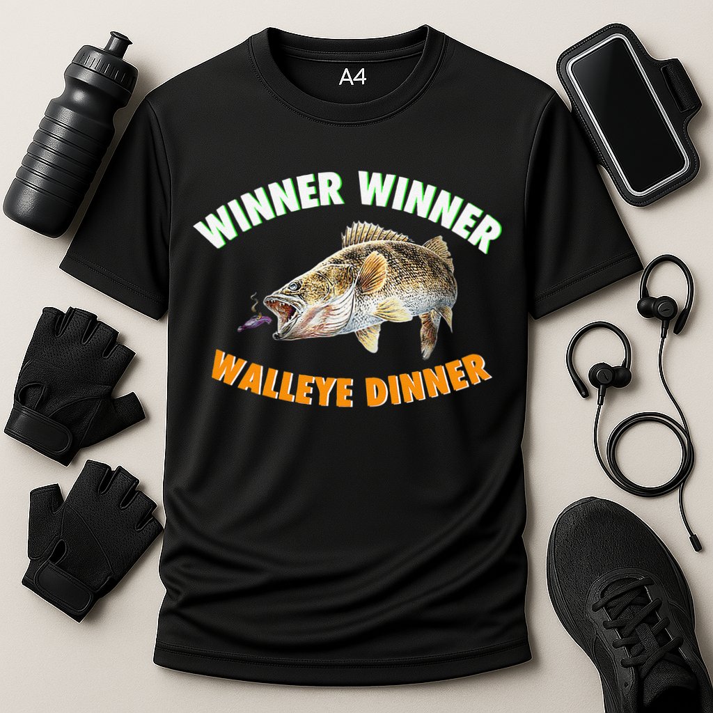 Funny Fishing WINNER WINNER WALLEYE DINNER Fish Fry Cooling Performance Crew T-Shirt