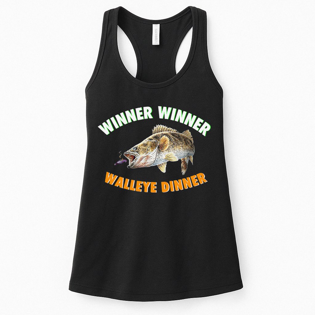 Funny Fishing WINNER WINNER WALLEYE DINNER Fish Fry Womens Tank Top
