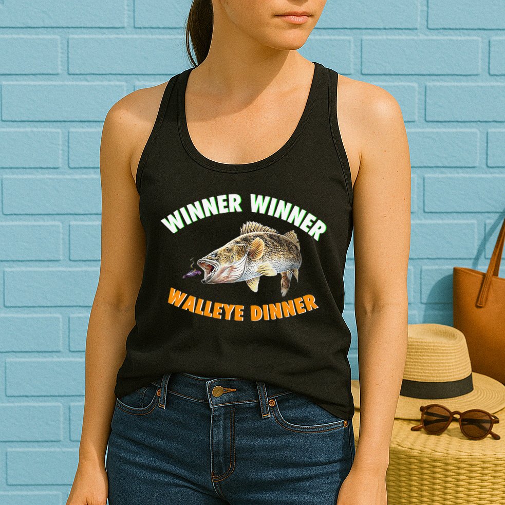 Funny Fishing WINNER WINNER WALLEYE DINNER Fish Fry Womens Tank Top