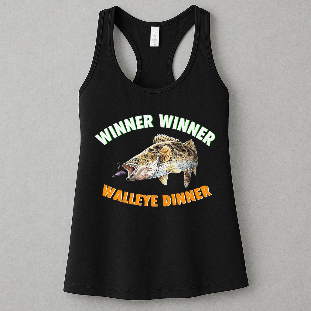 Funny Fishing WINNER WINNER WALLEYE DINNER Fish Fry Womens Tank Top