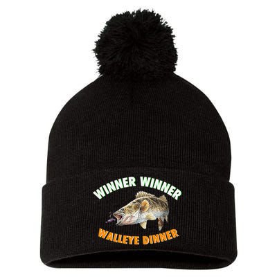 Funny Fishing WINNER WINNER WALLEYE DINNER Fish Fry Pom Pom 12in Knit Beanie