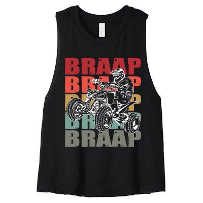 Funny Four Wheeler Quad Riding Atv Rider Racing Vintage Gift Women's Racerback Cropped Tank