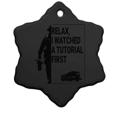 Funny Firefighter Watched Tutorial Retired Rookie Fireman Ceramic Star Ornament