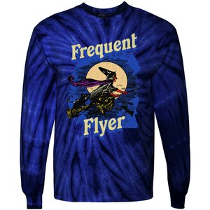 Frequent Flyer Witch Funny Halloween Witch Flyer Tie-Dye Long Sleeve Shirt