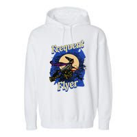 Frequent Flyer Witch Funny Halloween Witch Flyer Garment-Dyed Fleece Hoodie