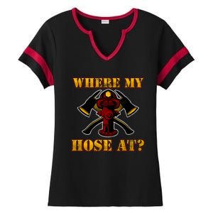 Funny Fire Where My Hose At Firefighter Funny Gift Ladies Halftime Notch Neck Tee