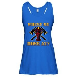 Funny Fire Where My Hose At Firefighter Funny Gift Ladies Essential Flowy Tank