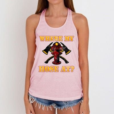 Funny Fire Where My Hose At Firefighter Funny Gift Women's Knotted Racerback Tank