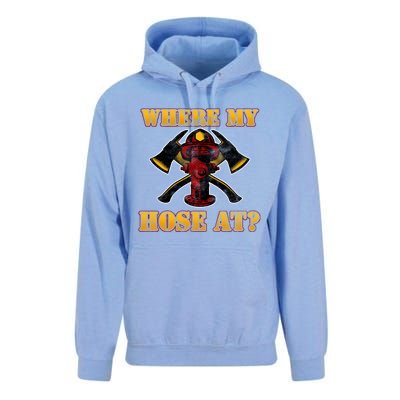 Funny Fire Where My Hose At Firefighter Funny Gift Unisex Surf Hoodie