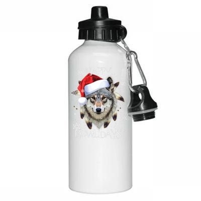 Furry Face White Wolf Tribe Christmas Santa Hat Great Gift Aluminum Water Bottle