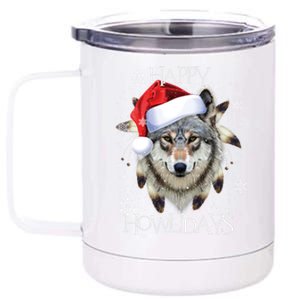 Furry Face White Wolf Tribe Christmas Santa Hat Great Gift 12 oz Stainless Steel Tumbler Cup