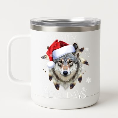 Furry Face White Wolf Tribe Christmas Santa Hat Great Gift 12 oz Stainless Steel Tumbler Cup